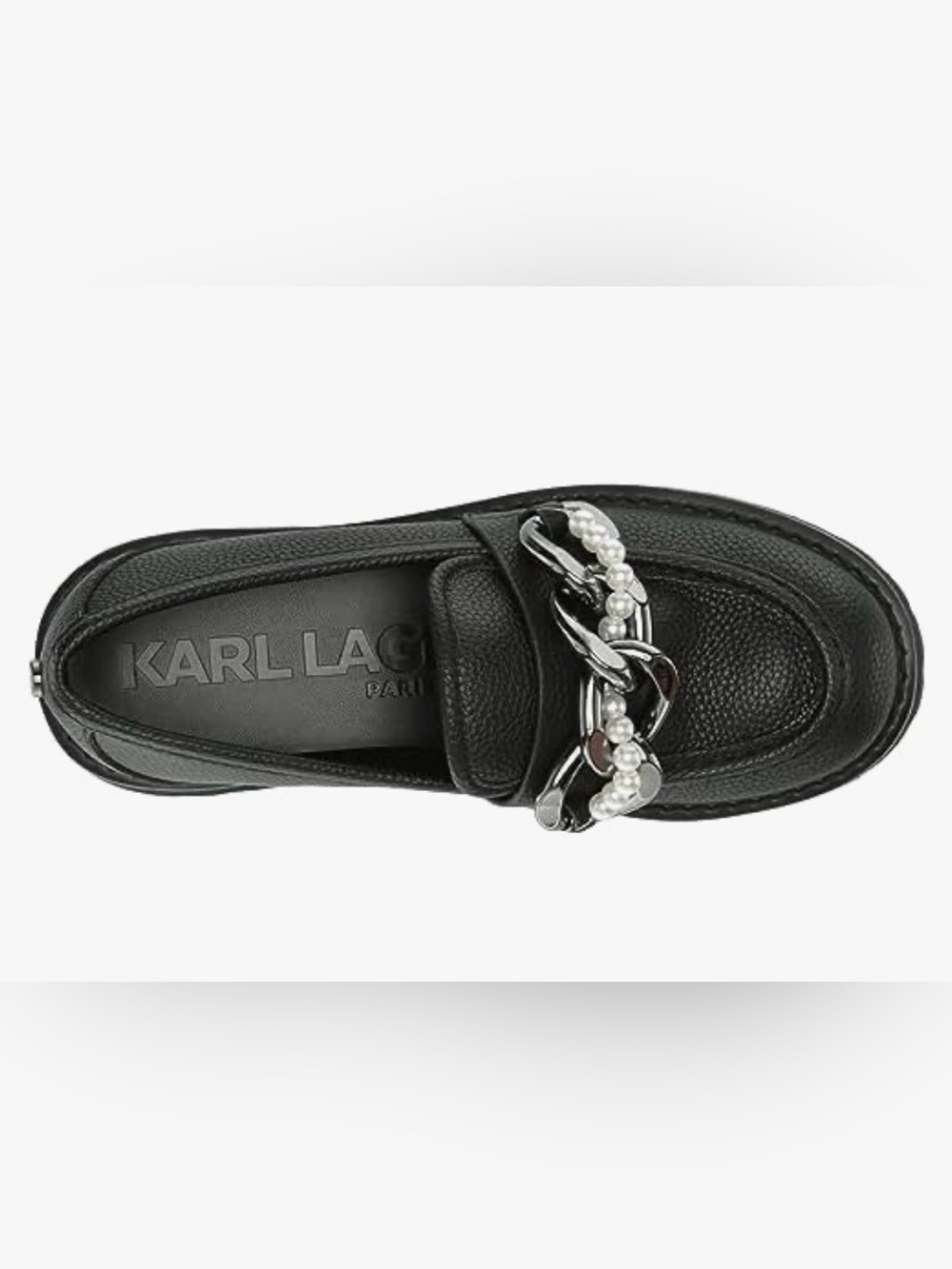 Karl Lagerfeld Black Leather Pearl & Chain Loafers